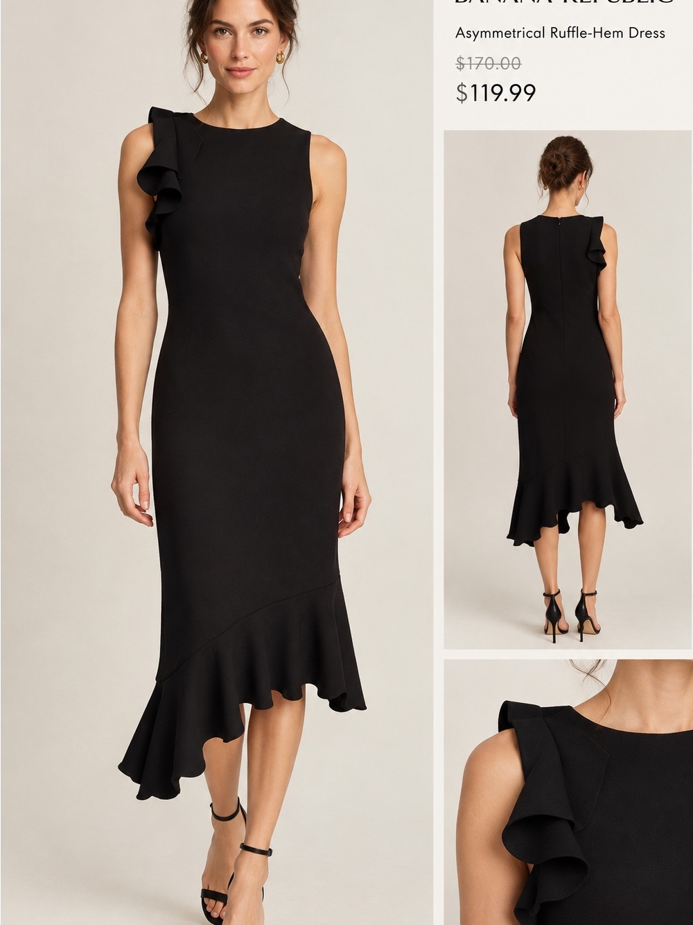 Banana Republic Black Sleeveless Asymmetrical Ruffle-Hem Dress